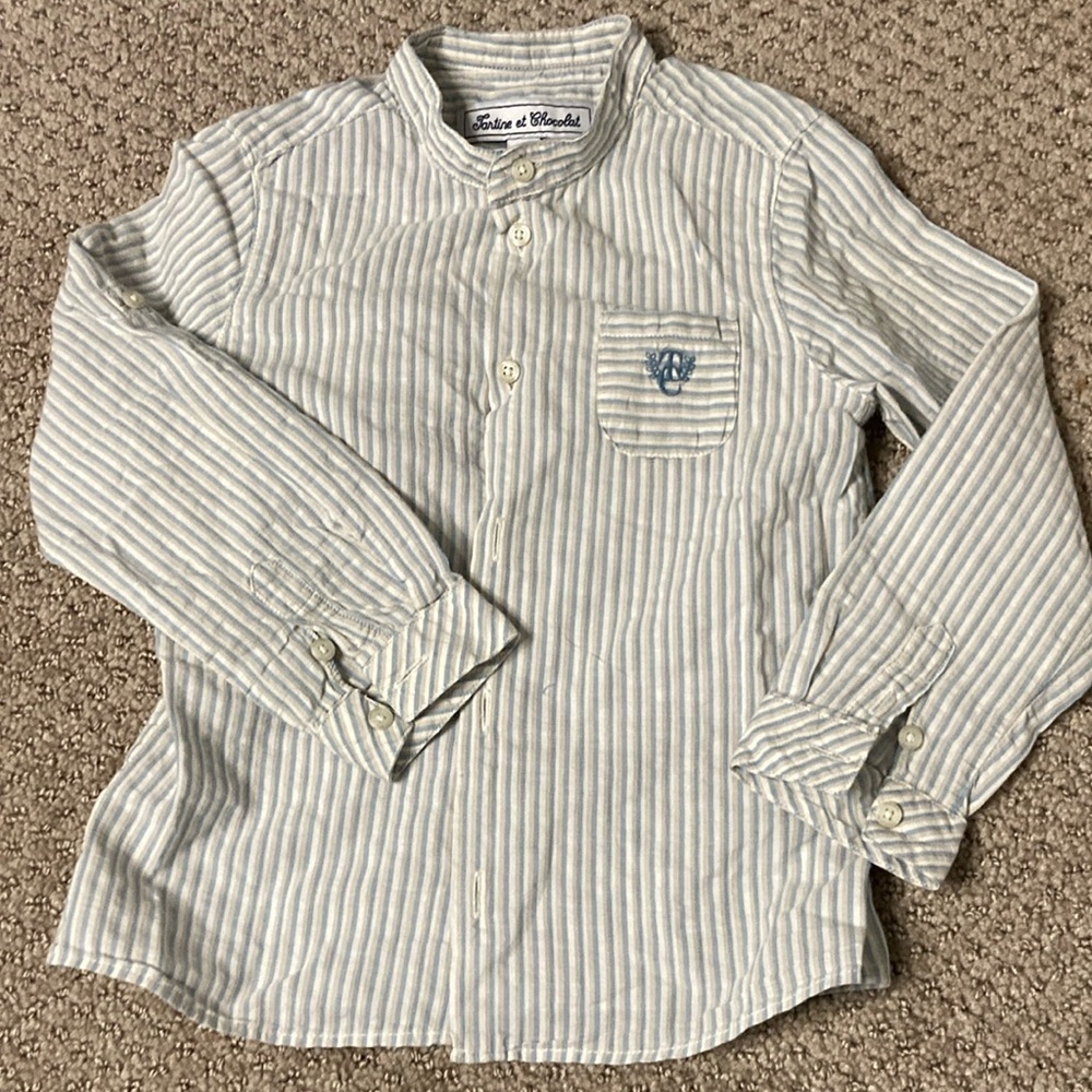 Tartine et Chocolat Blue and Gray Button Down Shirt with Classic Collar